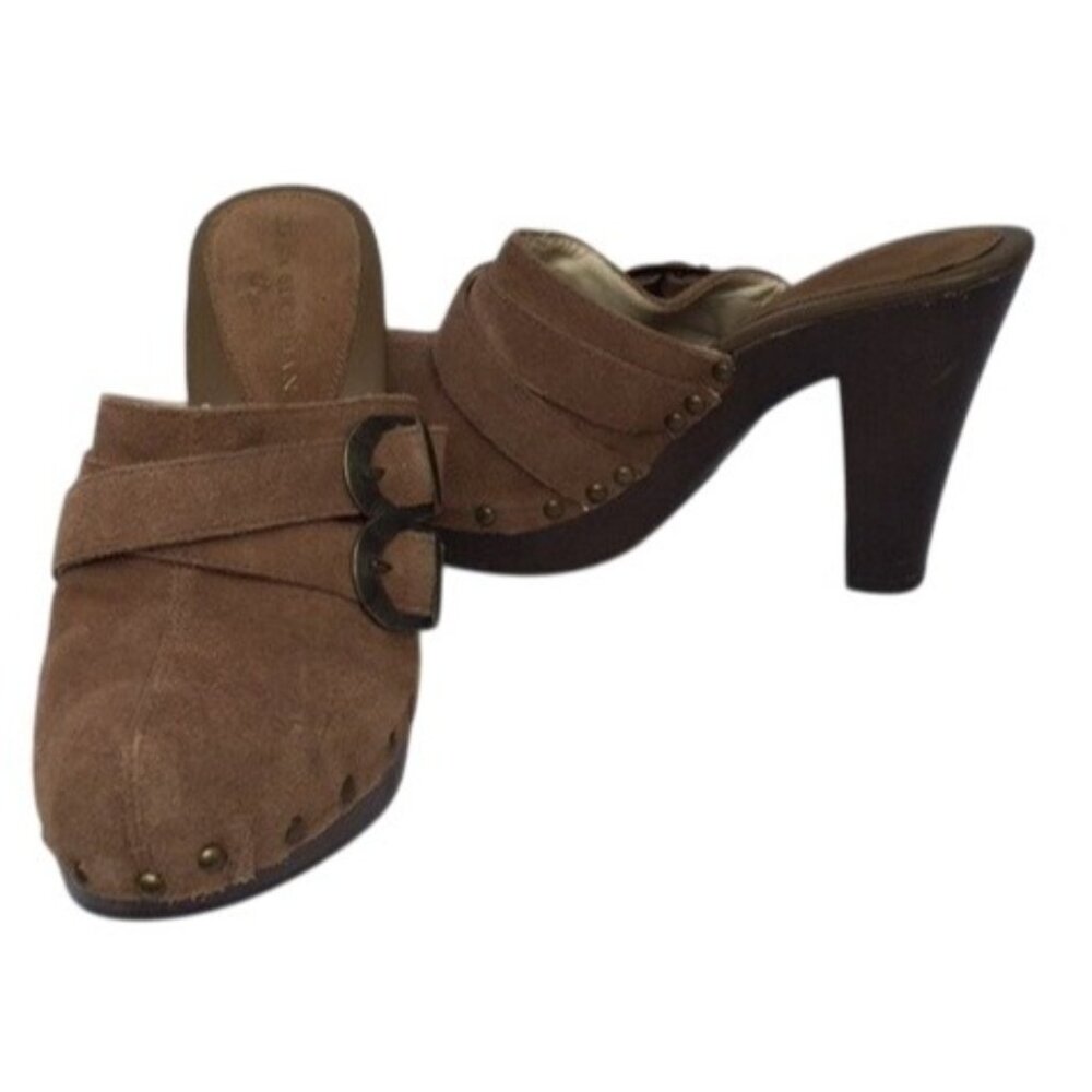 Dana Buchman Womens Brown Suede Mules High Heel Clogs Size 7.5